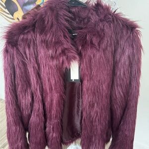 Fashion Nova Plush Teddy Jacket - Deep Burgundy
